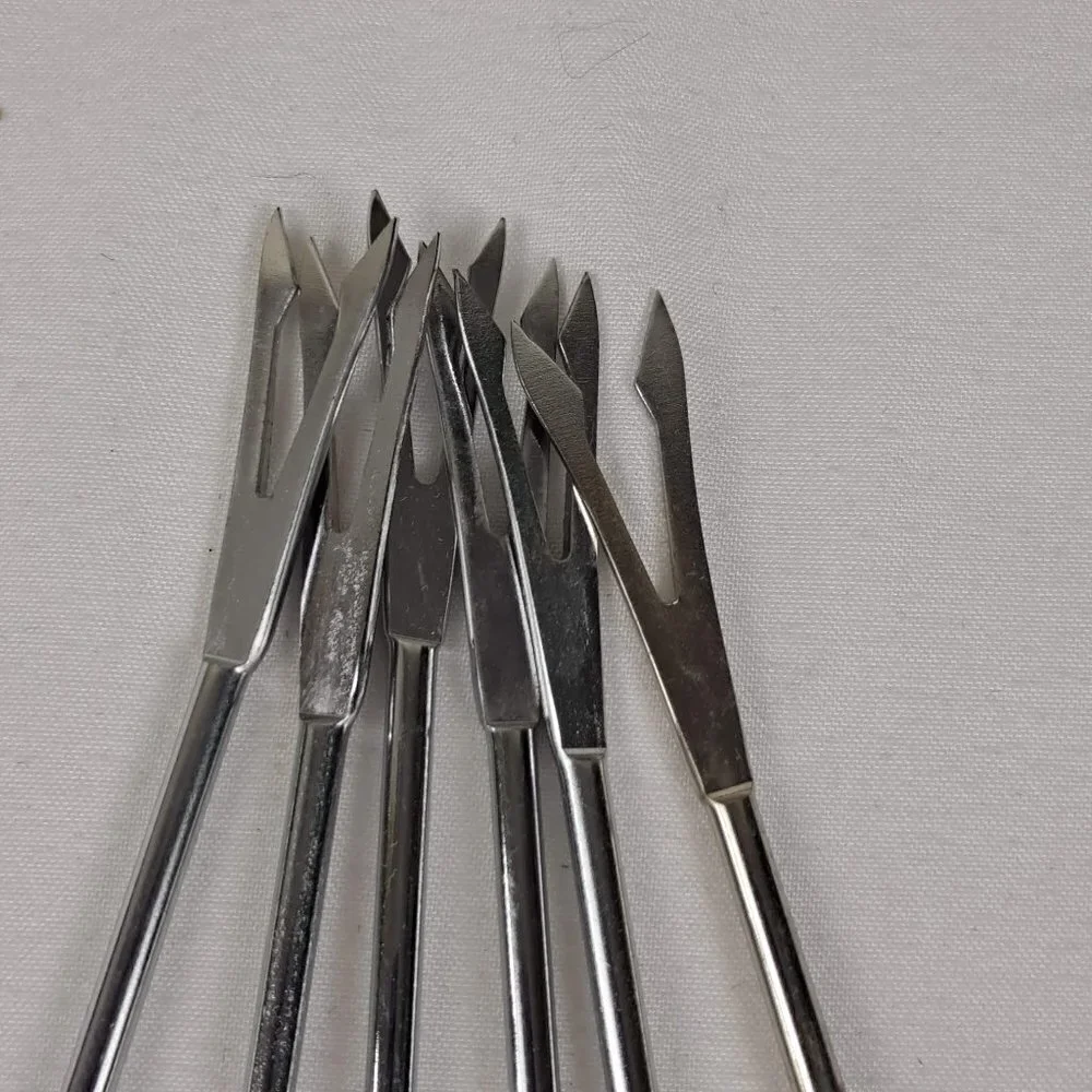 Vintage Set of 6 Fondue Forks Wooden Handles with Colorful Ends Stainless Steel